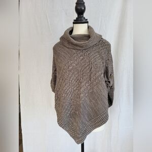 Sonoma brown cable knit handkerchief funnel neck poncho S/M
